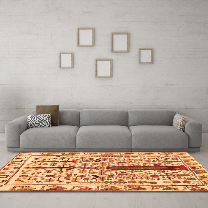 Machine Washable Abstract Orange Contemporary Area Rugs in a Living Room, wshcon1529org