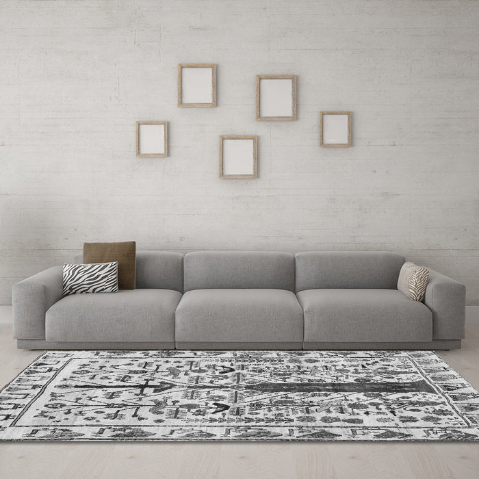 Machine Washable Abstract Gray Contemporary Rug in a Living Room,, wshcon1529gry