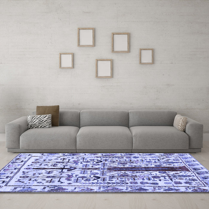 Machine Washable Abstract Blue Contemporary Rug in a Living Room, wshcon1529blu