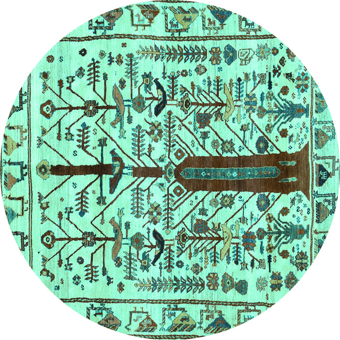 Round Abstract Turquoise Contemporary Rug, con1529turq