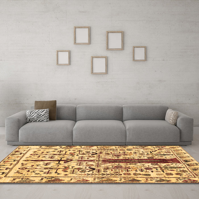 Machine Washable Abstract Brown Contemporary Rug in a Living Room,, wshcon1529brn
