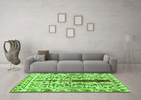 Machine Washable Abstract Green Contemporary Rug, wshcon1529grn