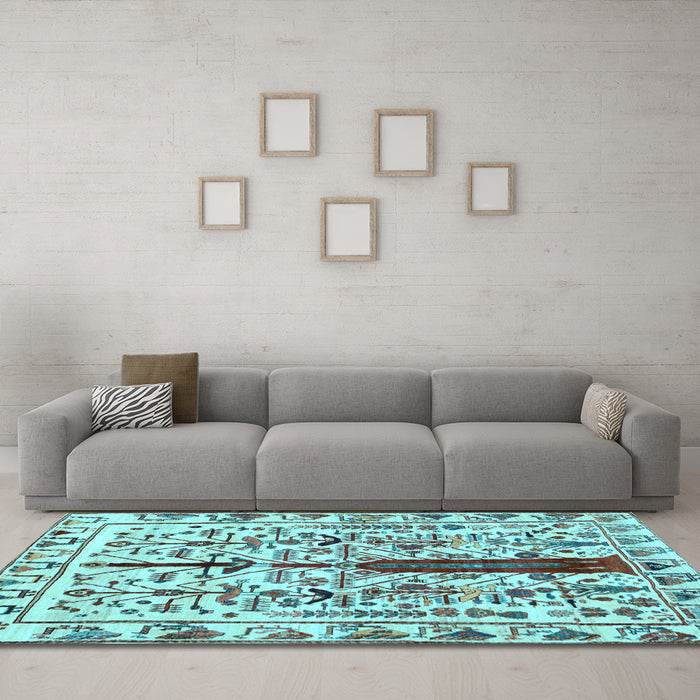 Machine Washable Abstract Light Blue Contemporary Rug in a Living Room, wshcon1529lblu