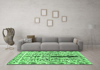 Machine Washable Abstract Emerald Green Contemporary Rug, wshcon1529emgrn