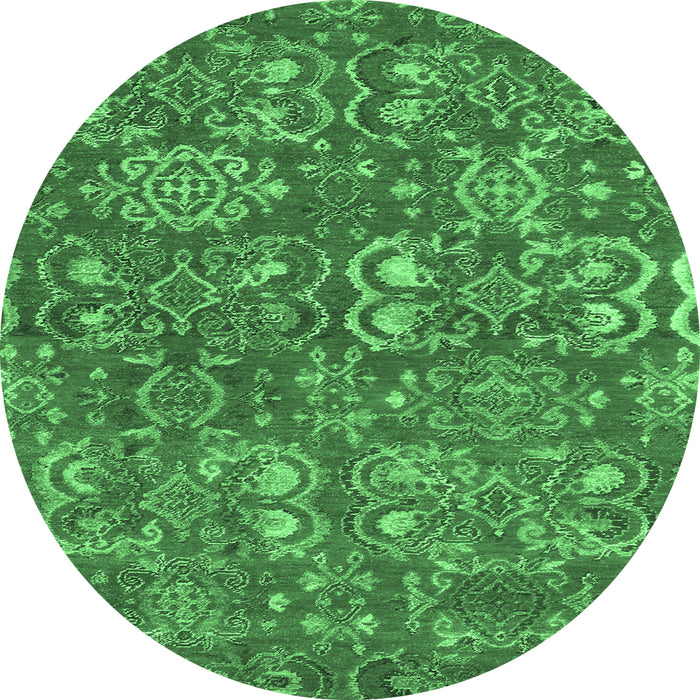 Round Machine Washable Abstract Emerald Green Contemporary Area Rugs, wshcon1530emgrn