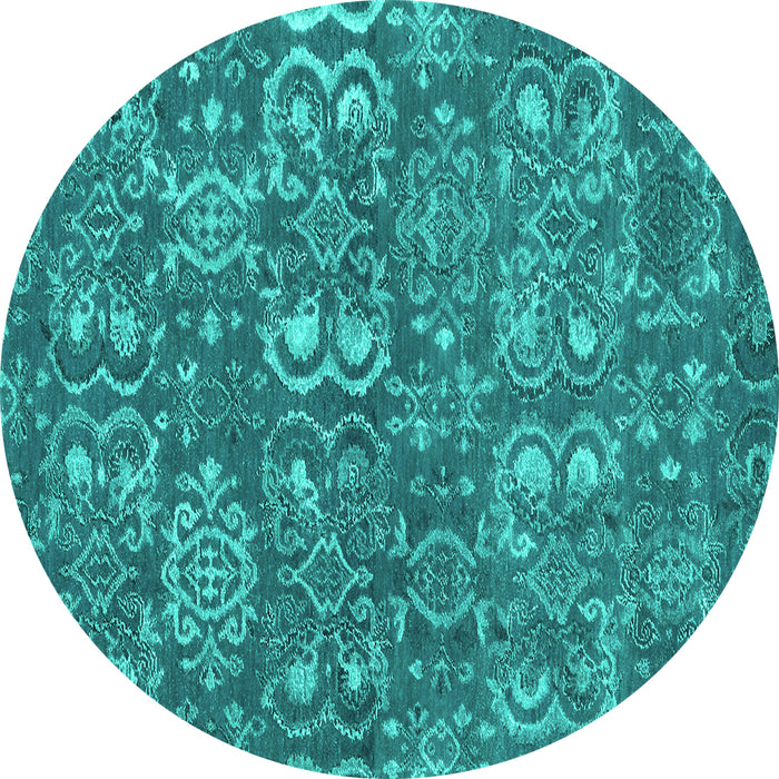 Round Machine Washable Abstract Turquoise Contemporary Area Rugs, wshcon1530turq