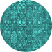 Round Machine Washable Abstract Turquoise Contemporary Area Rugs, wshcon1530turq