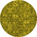 Round Abstract Yellow Contemporary Rug, con1530yw