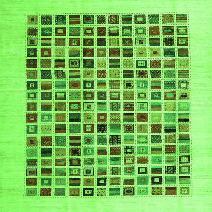 Round Machine Washable Abstract Green Contemporary Area Rugs, wshcon1531grn