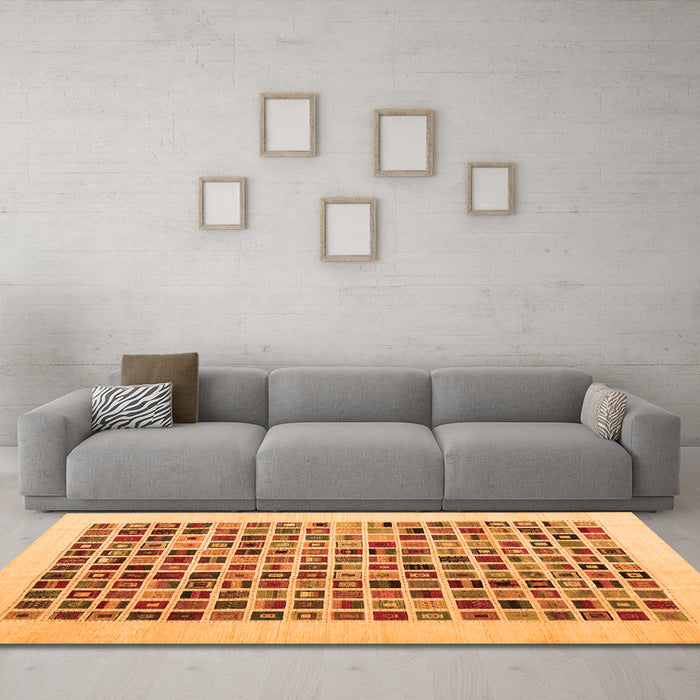 Machine Washable Abstract Orange Contemporary Area Rugs in a Living Room, wshcon1531org