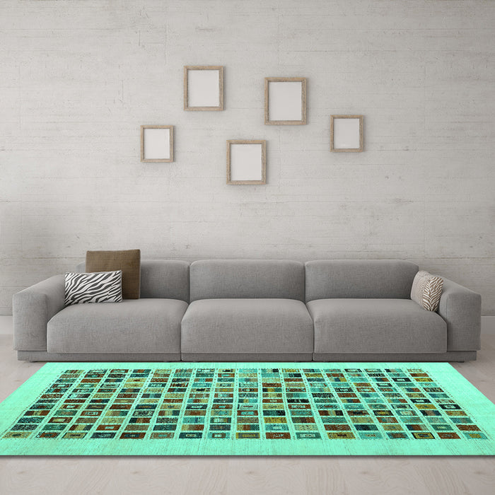 Machine Washable Abstract Turquoise Contemporary Area Rugs in a Living Room,, wshcon1531turq