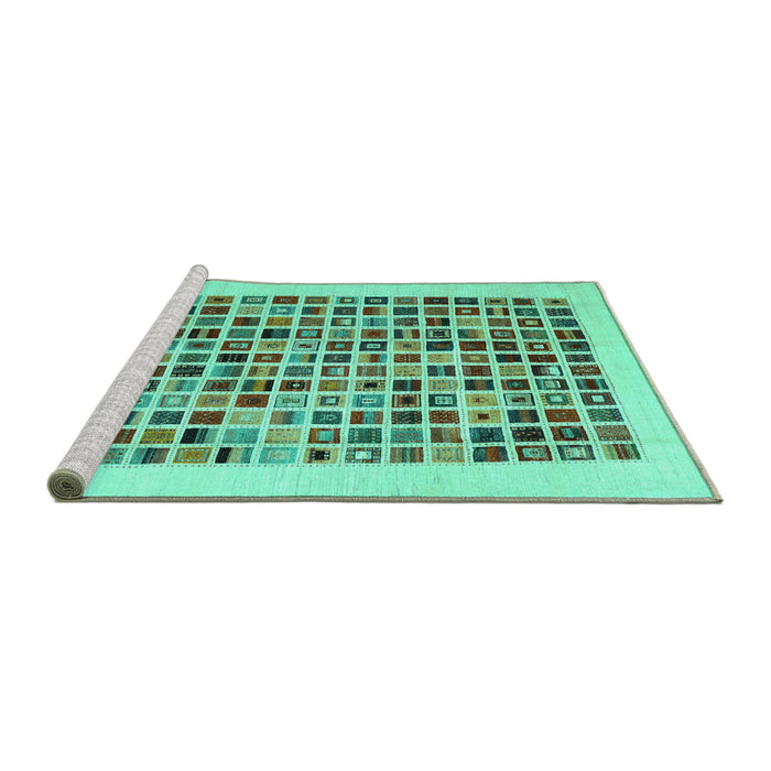 Sideview of Machine Washable Abstract Turquoise Contemporary Area Rugs, wshcon1531turq