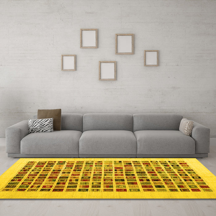 Machine Washable Abstract Yellow Contemporary Rug in a Living Room, wshcon1531yw