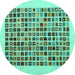 Round Machine Washable Abstract Turquoise Contemporary Area Rugs, wshcon1531turq