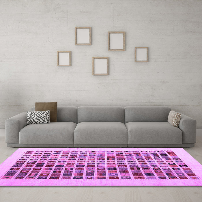 Machine Washable Abstract Purple Contemporary Area Rugs in a Living Room, wshcon1531pur