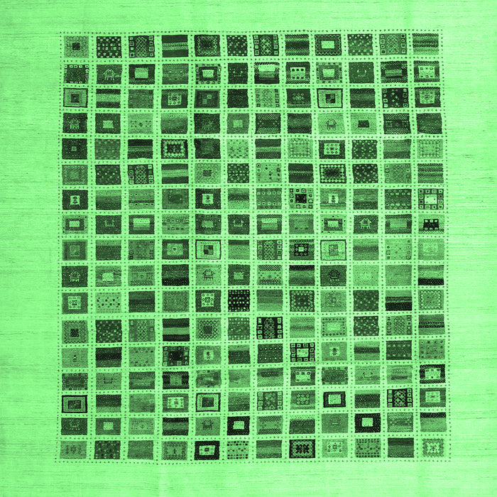Square Machine Washable Abstract Emerald Green Contemporary Area Rugs, wshcon1531emgrn