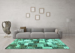 Machine Washable Southwestern Turquoise Country Area Rugs in a Living Room,, wshcon1532turq