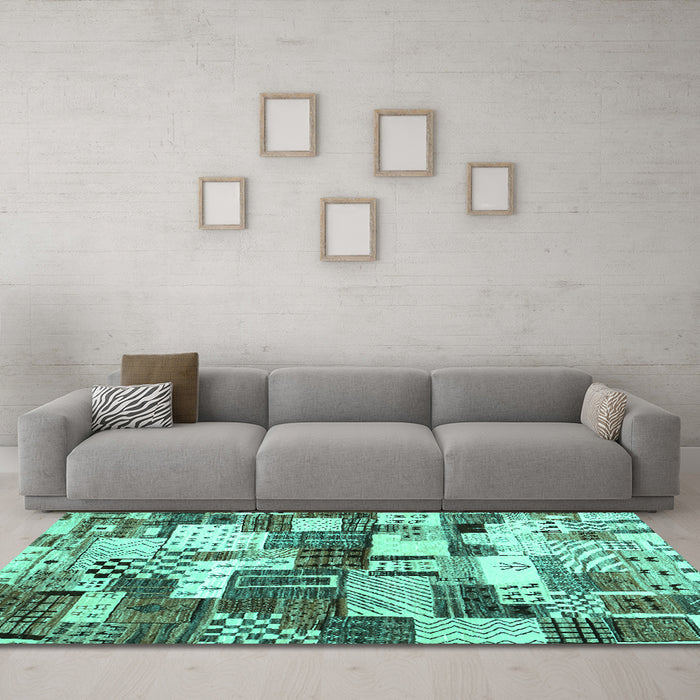 Machine Washable Southwestern Turquoise Country Area Rugs in a Living Room,, wshcon1532turq