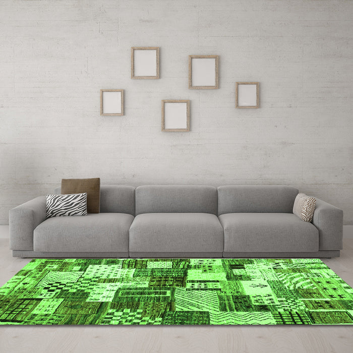 Machine Washable Southwestern Green Country Area Rugs in a Living Room,, wshcon1532grn