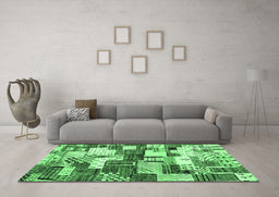 Machine Washable Southwestern Emerald Green Country Area Rugs in a Living Room,, wshcon1532emgrn