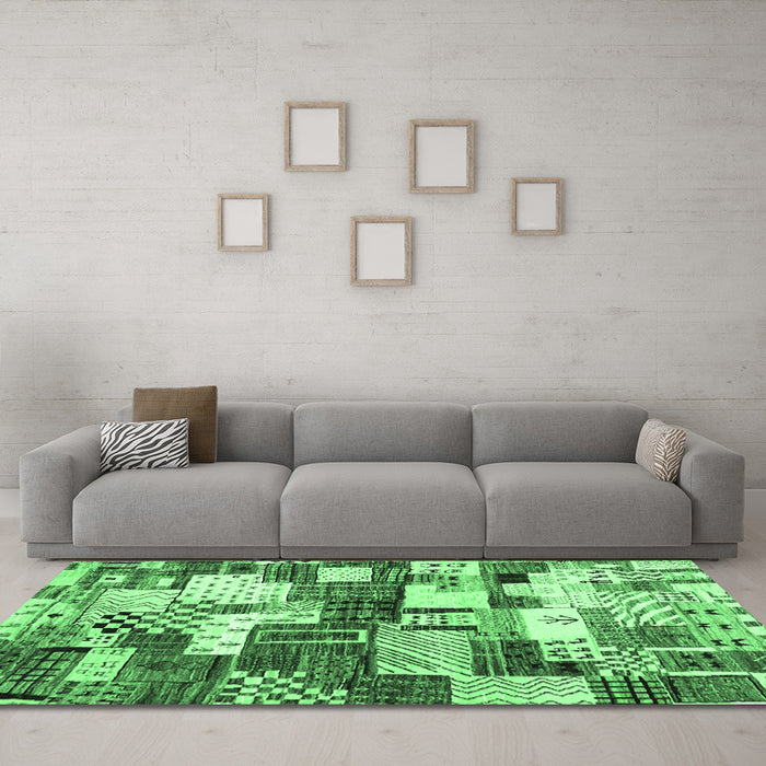 Machine Washable Southwestern Emerald Green Country Area Rugs in a Living Room,, wshcon1532emgrn