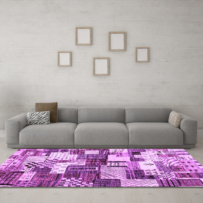 Machine Washable Southwestern Purple Country Area Rugs in a Living Room, wshcon1532pur