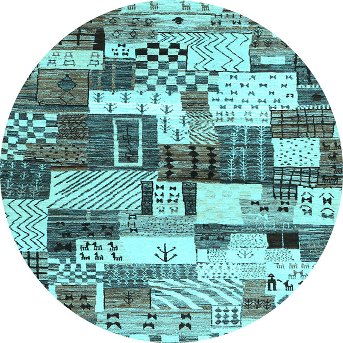 Round Machine Washable Southwestern Light Blue Country Rug, wshcon1532lblu