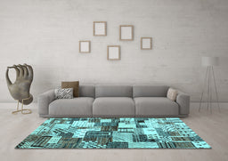Machine Washable Southwestern Light Blue Country Rug in a Living Room, wshcon1532lblu