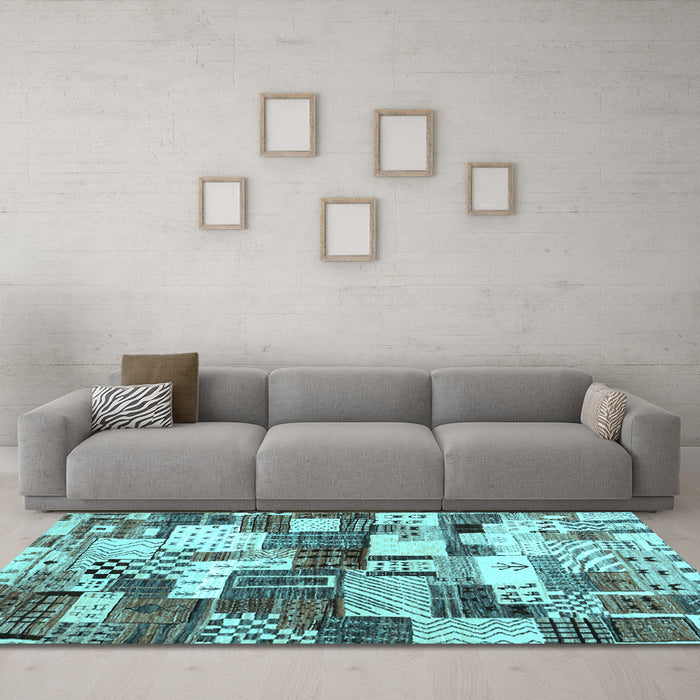 Machine Washable Southwestern Light Blue Country Rug in a Living Room, wshcon1532lblu