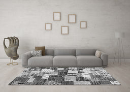 Machine Washable Southwestern Gray Country Rug in a Living Room,, wshcon1532gry