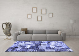 Machine Washable Southwestern Blue Country Rug in a Living Room, wshcon1532blu
