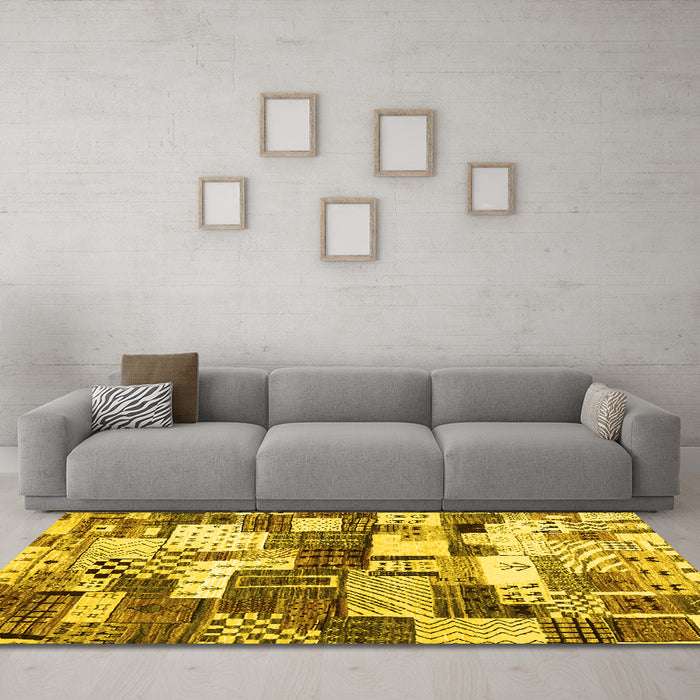 Machine Washable Southwestern Yellow Country Rug in a Living Room, wshcon1532yw