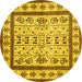 Round Machine Washable Abstract Yellow Contemporary Rug, wshcon1533yw