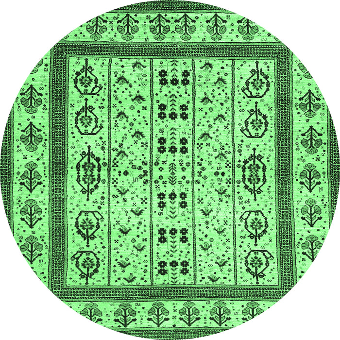 Round Machine Washable Abstract Emerald Green Contemporary Area Rugs, wshcon1533emgrn