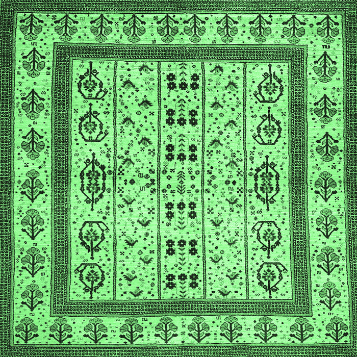 Square Machine Washable Abstract Emerald Green Contemporary Area Rugs, wshcon1533emgrn