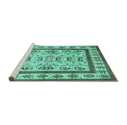 Sideview of Machine Washable Abstract Turquoise Contemporary Area Rugs, wshcon1533turq