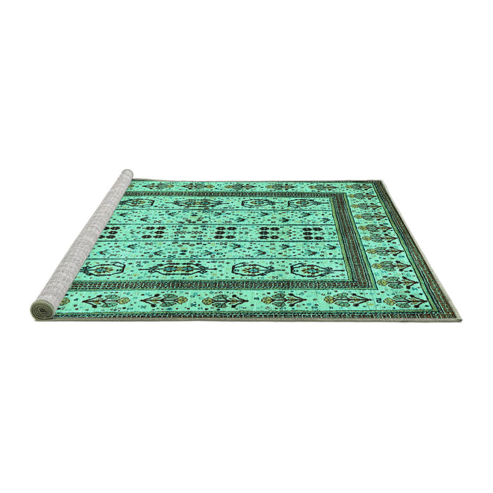 Sideview of Machine Washable Abstract Turquoise Contemporary Area Rugs, wshcon1533turq