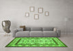 Machine Washable Abstract Green Contemporary Area Rugs in a Living Room,, wshcon1533grn