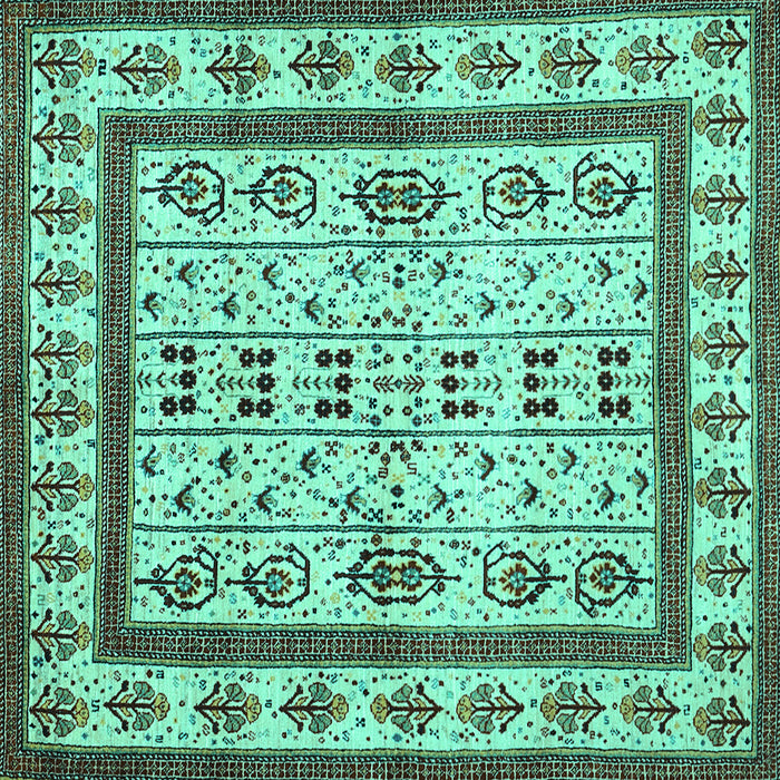 Square Machine Washable Abstract Turquoise Contemporary Area Rugs, wshcon1533turq