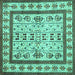 Square Machine Washable Abstract Turquoise Contemporary Area Rugs, wshcon1533turq