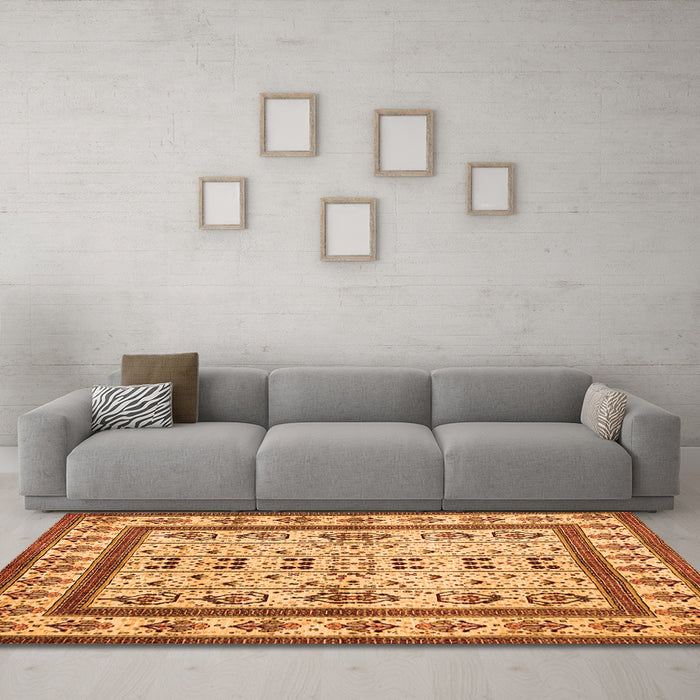 Machine Washable Abstract Orange Contemporary Area Rugs in a Living Room, wshcon1533org