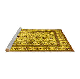 Sideview of Machine Washable Abstract Yellow Contemporary Rug, wshcon1533yw