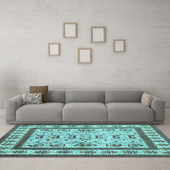 Machine Washable Abstract Light Blue Contemporary Rug in a Living Room, wshcon1533lblu