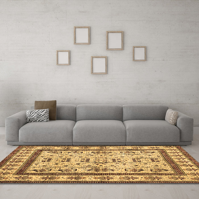 Machine Washable Abstract Brown Contemporary Rug in a Living Room,, wshcon1533brn