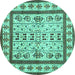 Round Machine Washable Abstract Turquoise Contemporary Area Rugs, wshcon1533turq