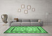 Machine Washable Abstract Emerald Green Contemporary Area Rugs in a Living Room,, wshcon1533emgrn