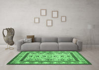 Machine Washable Abstract Emerald Green Contemporary Rug, wshcon1533emgrn