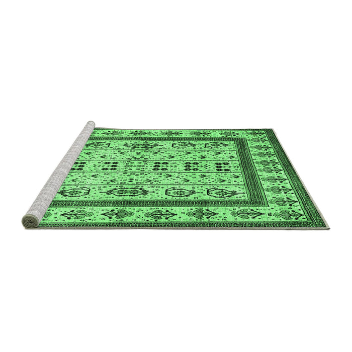 Sideview of Machine Washable Abstract Emerald Green Contemporary Area Rugs, wshcon1533emgrn