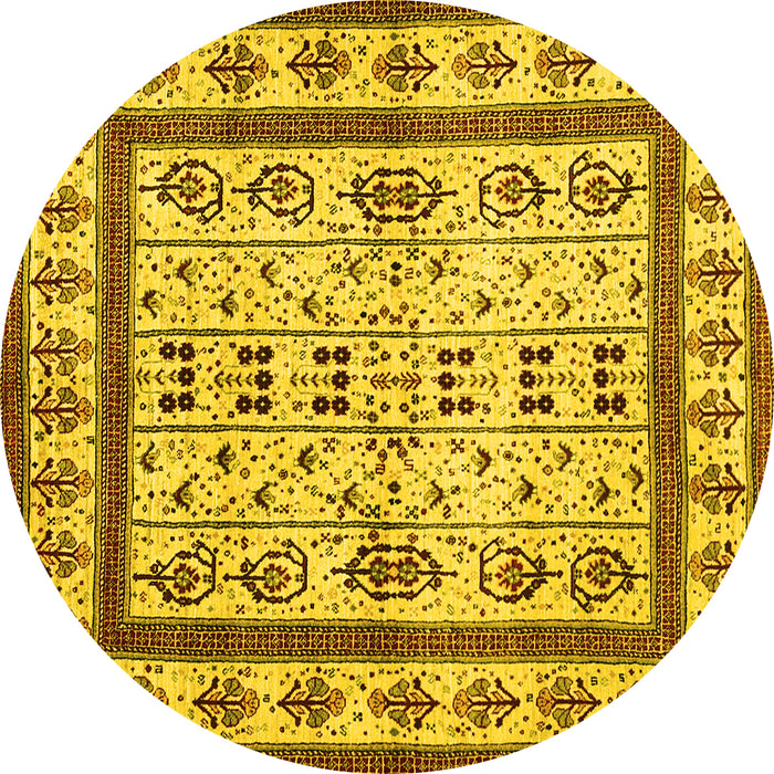 Round Abstract Yellow Contemporary Rug, con1533yw