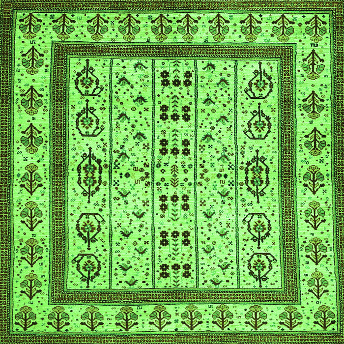 Round Machine Washable Abstract Green Contemporary Area Rugs, wshcon1533grn